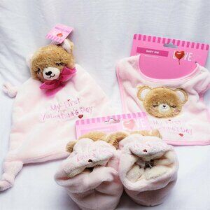 Baby Girl My First Valentines Day Bib Booties & Lovey Rattle